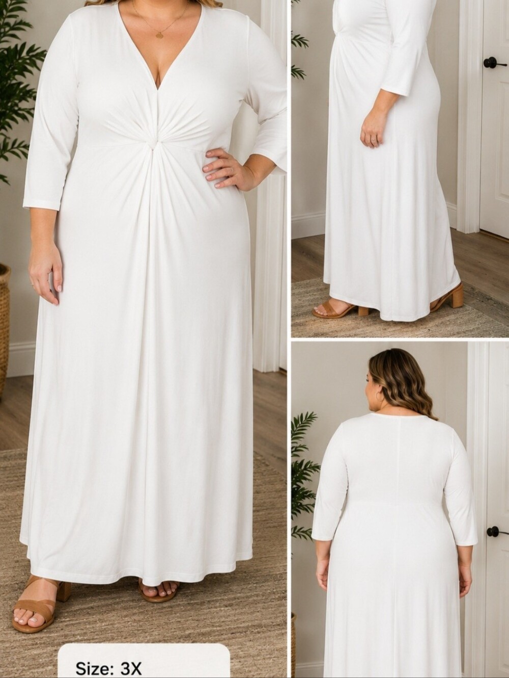 Womens Maxi Dress Pullover BohoChic Beachside Dinners, White Summer Plus Sz 3XL